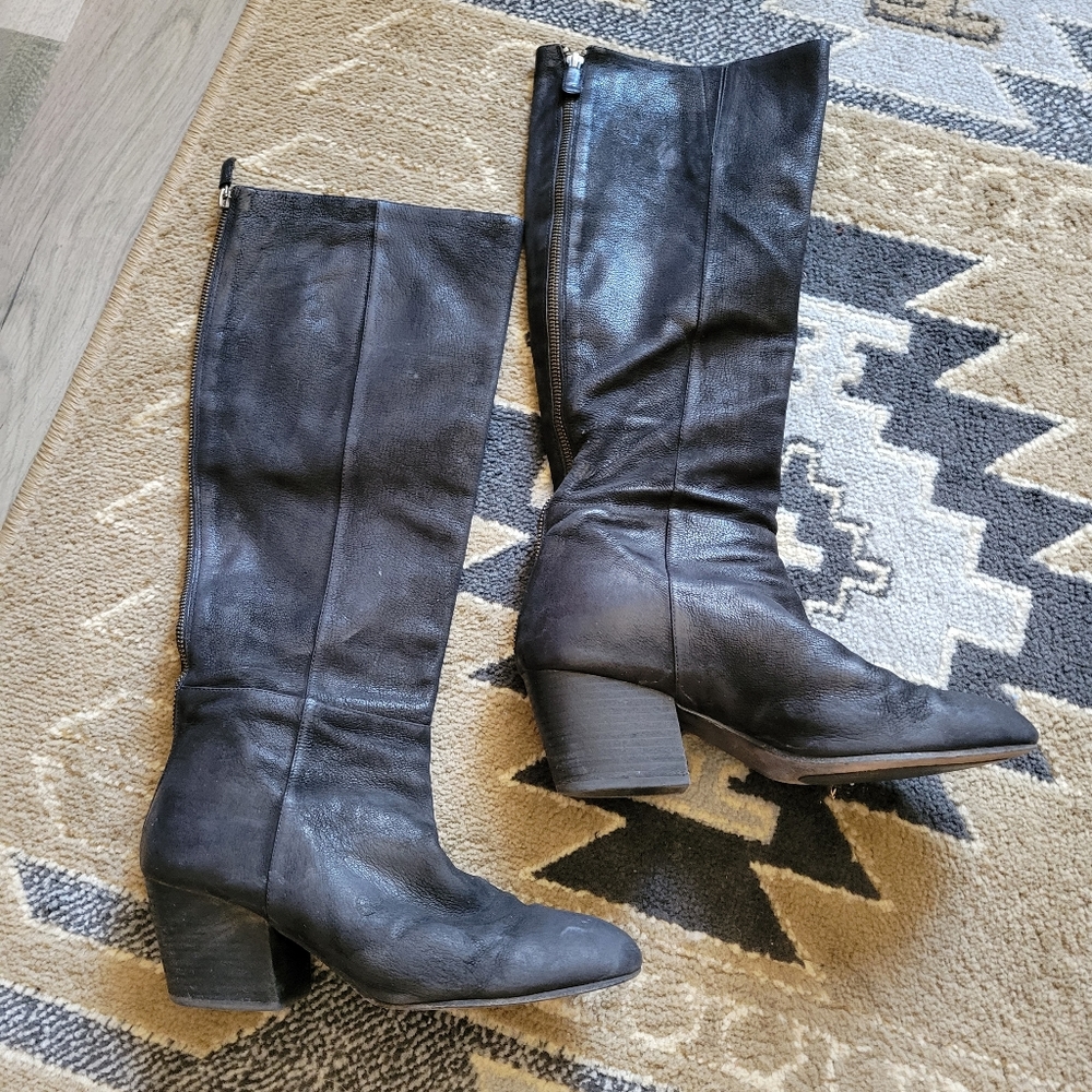 Eileen Fisher Black Leather Heeled Tall Boots